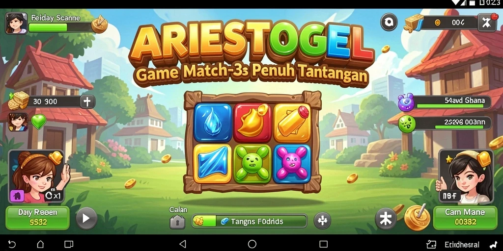 Tampilan gameplay seru dari ARIESTOGEL yang penuh warna.