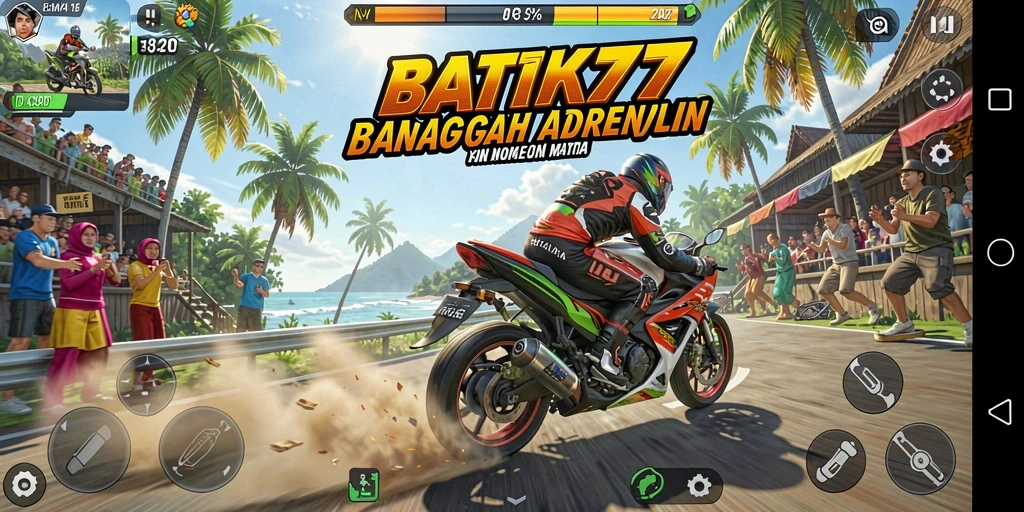 Screenshot gameplay seru dari BATIK77 di balapan motor.