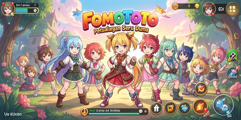 Screenshot gameplay FOMOTOTO yang menampilkan karakter anime dalam aksi.