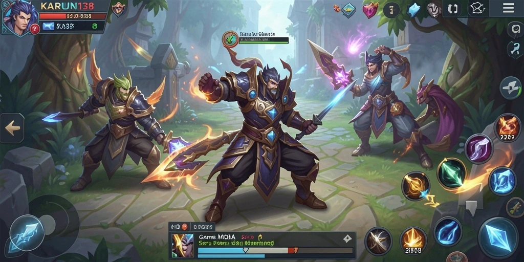 Screenshot gameplay intens dari KARUN138 dalam aksi MOBA.