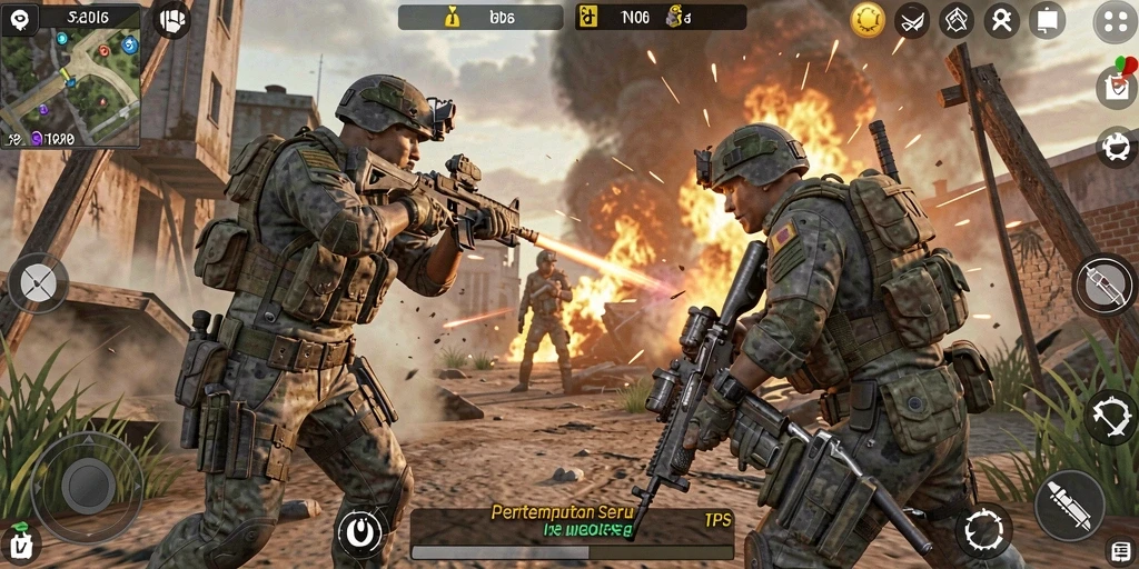 Screenshot gameplay N06 menampilkan aksi pertempuran mendebarkan dalam TPS.