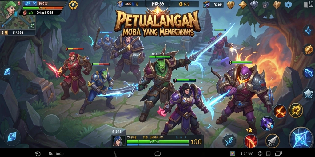 Tampilan gameplay seru dalam pertarungan MOBA di NK666.