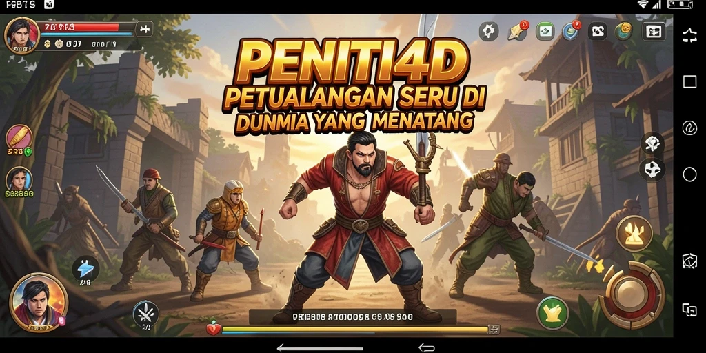 Screenshot gameplay utama PENITI4D yang menampilkan karakter utama menjelajahi dunia petualangan.