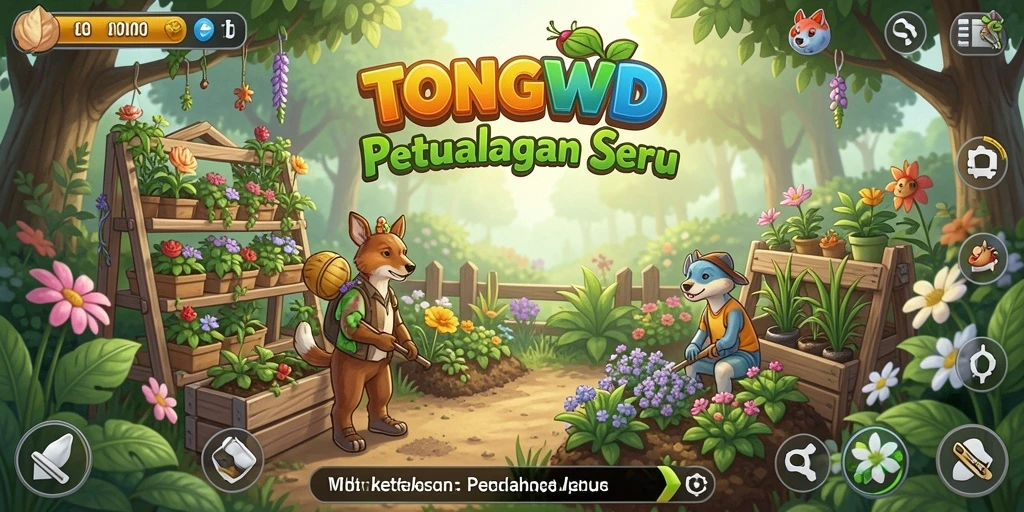 Tangkapan layar gameplay TONGWD dengan berbagai tanaman yang indah.