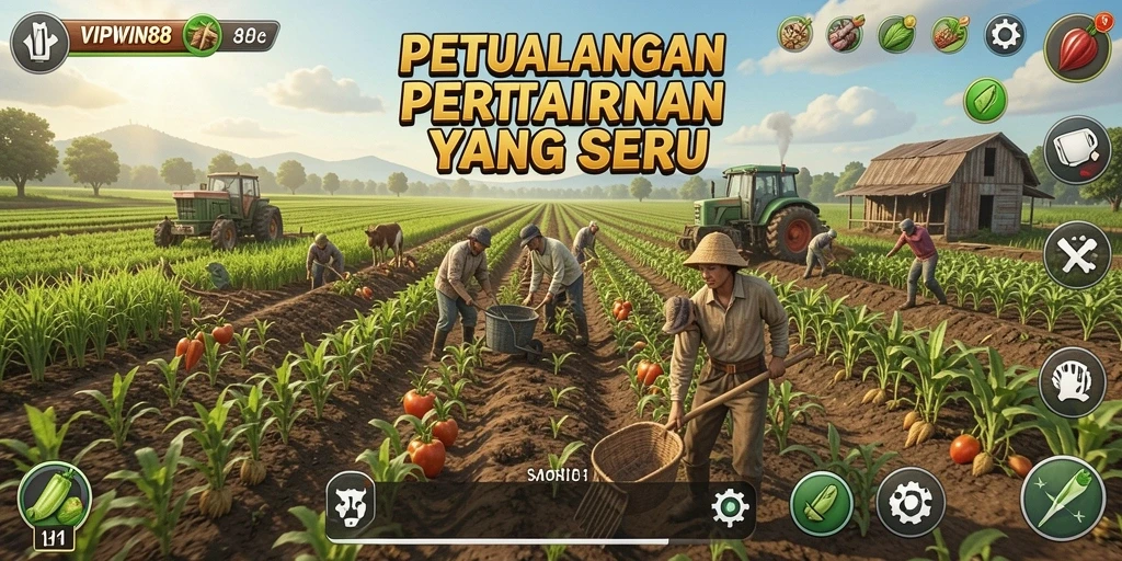 Tampilan gameplay seru di <strong>VIPWIN88</strong> yang menunjukkan aktivitas pertanian.
