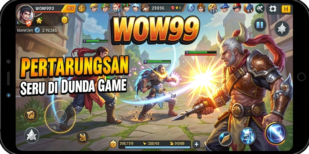 Tangkapan layar WOW99 menampilkan aksi pertarungan yang intens.