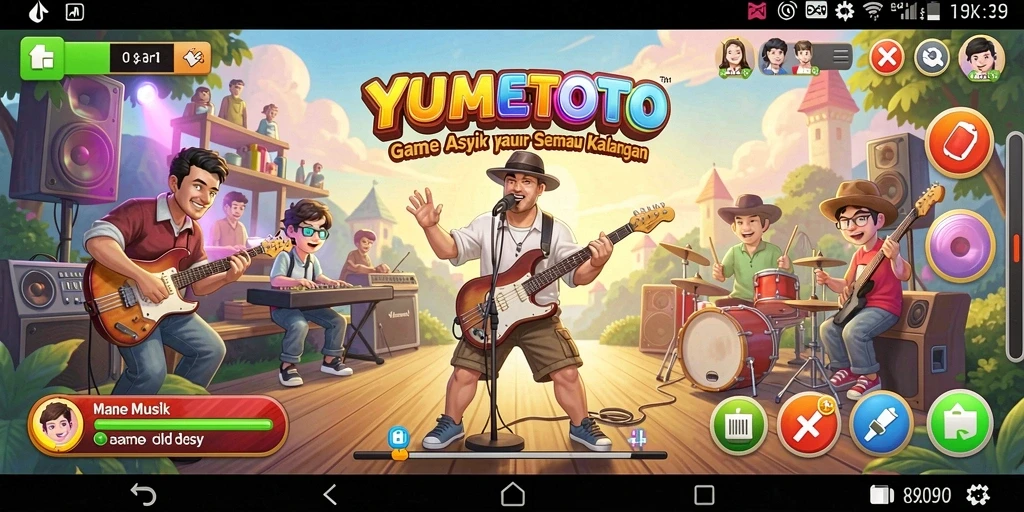 Screenshot gameplay YUMETOTO menampilkan pengguna menikmati musik.